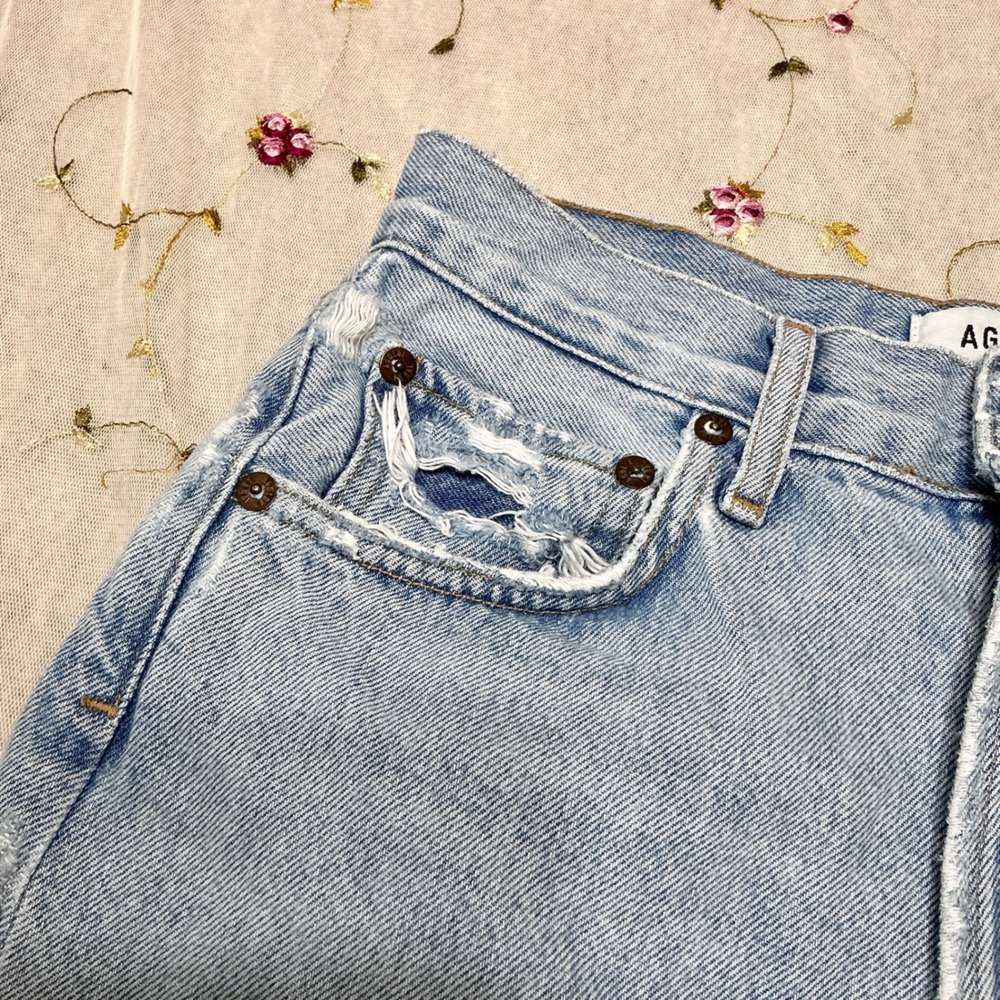 AGOLDE‎ 90s High Rise Straight Leg Crop Light Wash Raw Hem Jeans Size 23 - Picture 11 of 12